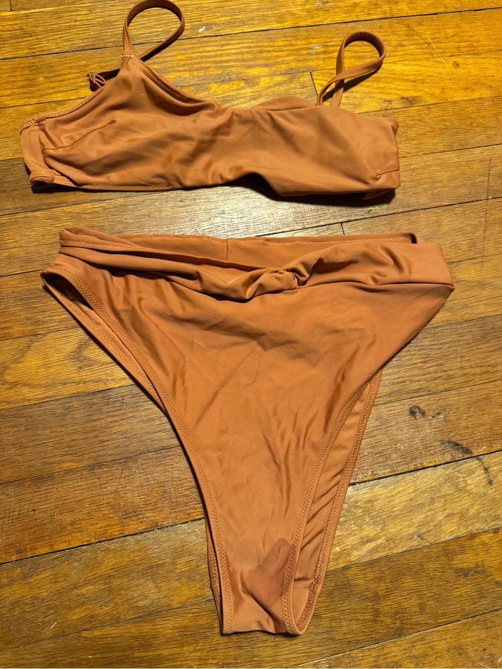 aerie Rust Brown High-Waist Twist Bikini Set
